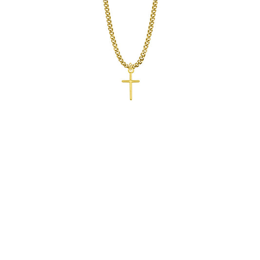 1/2 Inch Gold Plated Over Sterling Silver Baby Stick Cross Necklace
