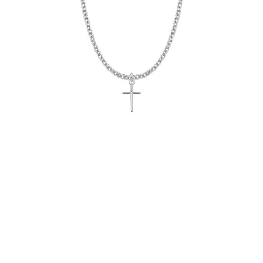 1/2 Inch Sterling Silver Stick Cross Necklace