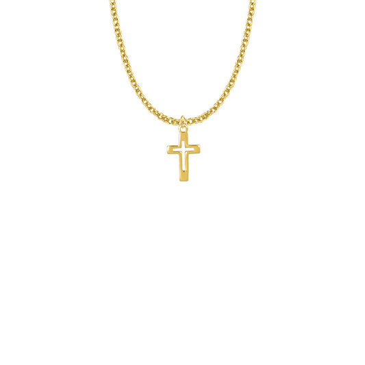 5/8 Inch Gold Plated Over Sterling Silver Pierced Cross Necklace