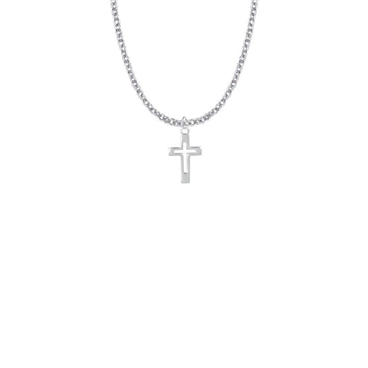 5/8 Inch Sterling Silver Pierced Cross Necklace
