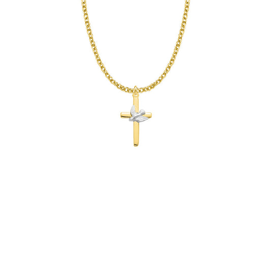 Two-ToneGold Filled Dove on Cross Necklace