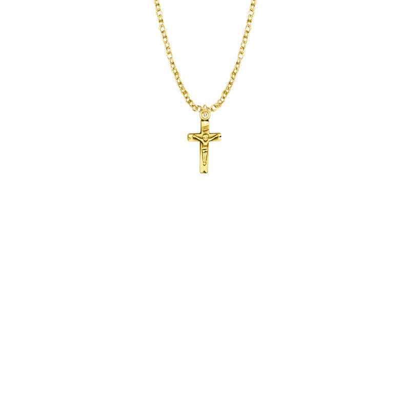 5/8 Inch Gold Plated Over Sterling Silver Small Crucifix Baby Necklace