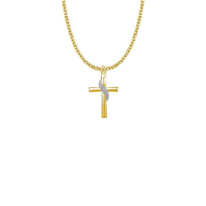 Two-Tone Gold Plated Over Sterling Silver Sash Cross Necklace
