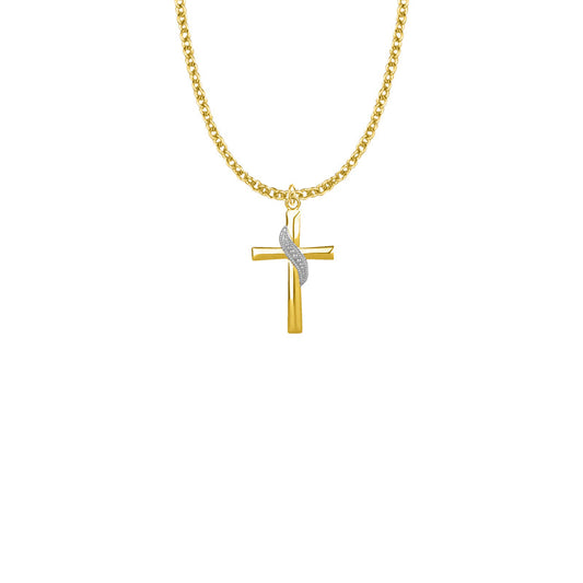 Two-Tone Gold Plated Over Sterling Silver Sash Cross Necklace
