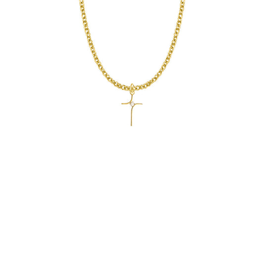 Gold Plated Over Sterling Silver Modern Looking Cross Necklace with Cubic Zirconia Stone