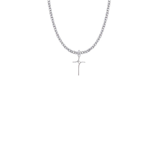 Sterling Silver Modern Looking Cross Necklace with Cubic Zirconia Stone