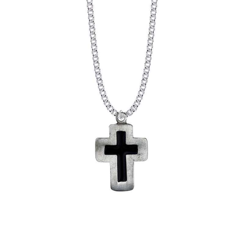 1-5/16 Inch Antiqued Black Enamel Cross Necklace