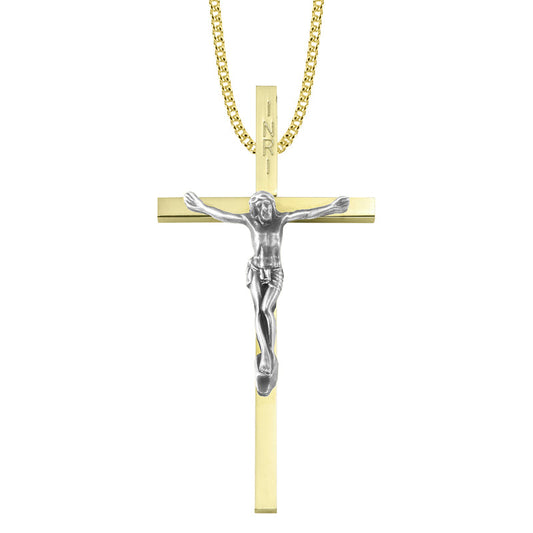 4 Inch Two-Tone Gold and Silver Plated Clergy Crucifix Necklace