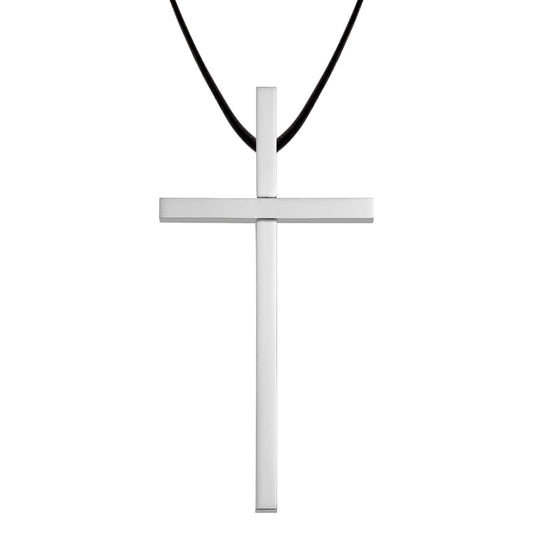 4 Inch Silver Plated Clergy Cross Necklace on 30 Inch Leather Cord