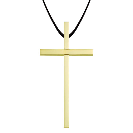 4 Inch Gold Plated Clergy Cross Necklace on 30 Inch Leather Cord