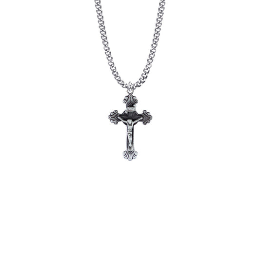 Pewter Scroll Ends Crucifix Necklace