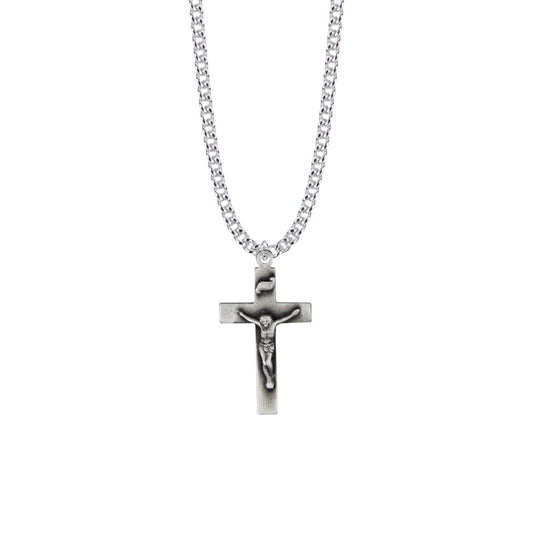 Pewter Plain Antiqued Crucifix Necklace