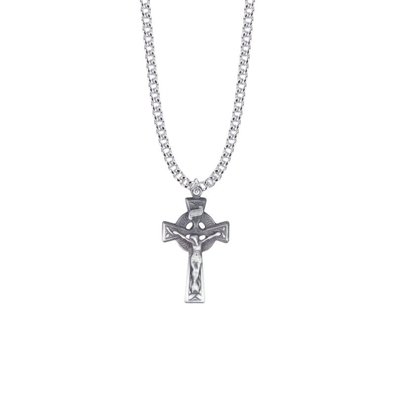 Pewter Pierced Celtic Knot Crucifix Necklace