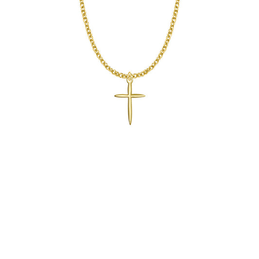 Gold Plated Over Brass Tapered Cross Necklace