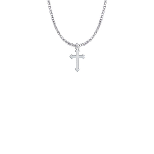 11/16 Inch Silver Plated Budded Ends Cross Necklace