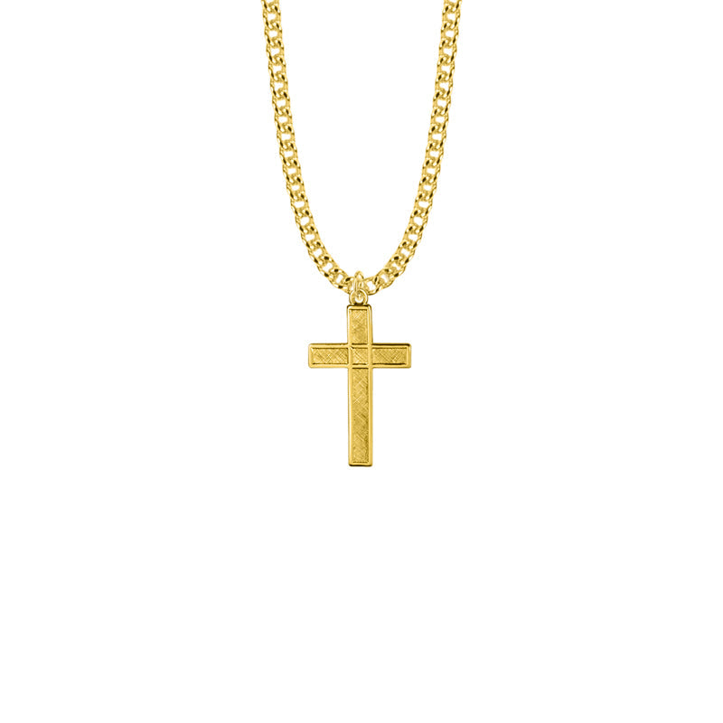 Gold Plated Over Sterling Silver Diamond Engraved Cross Necklace