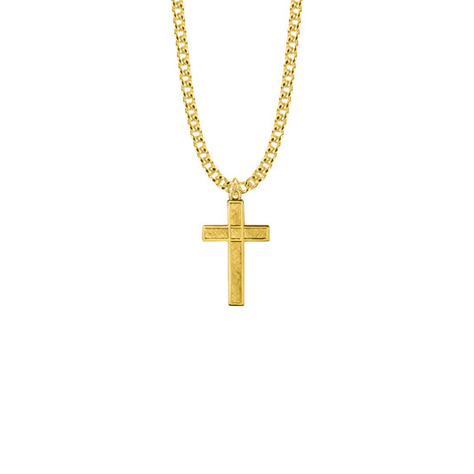 Gold Plated Over Sterling Silver Diamond Engraved Cross Necklace