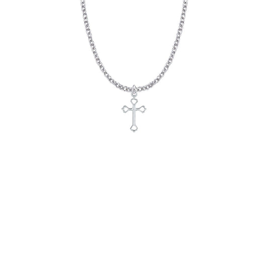 5/8 Inch Sterling Silver Opened Heart Ends Cross Necklace