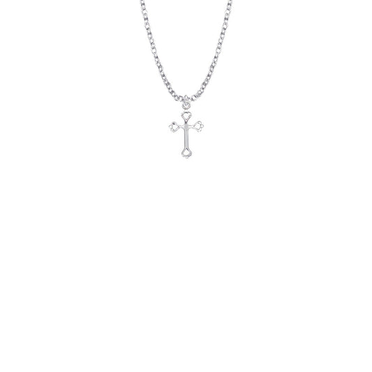 5/8 Inch Sterling Silver Baby Open Heart Cross Necklace