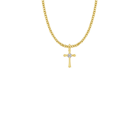 Gold Plated Over Sterling Silver Budded Budded Ends Cross Necklace with Cubic Zirconia Stones