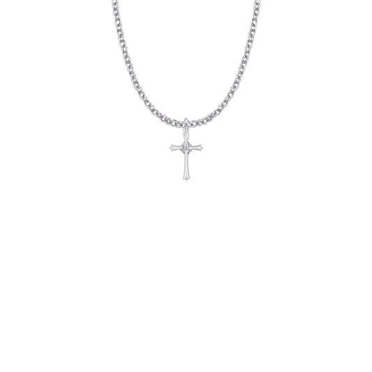 Sterling Silver Budded Budded Ends Cross Necklace with Cubic Zirconia Stones