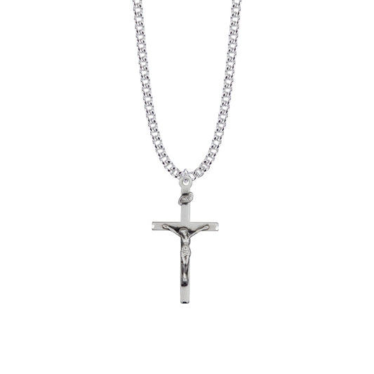 1-3/8 Inch Sterling Silver Straight Crucifix Necklace