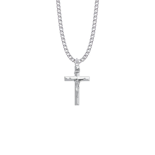 Sterling Silver Beveled Crucifix Necklace