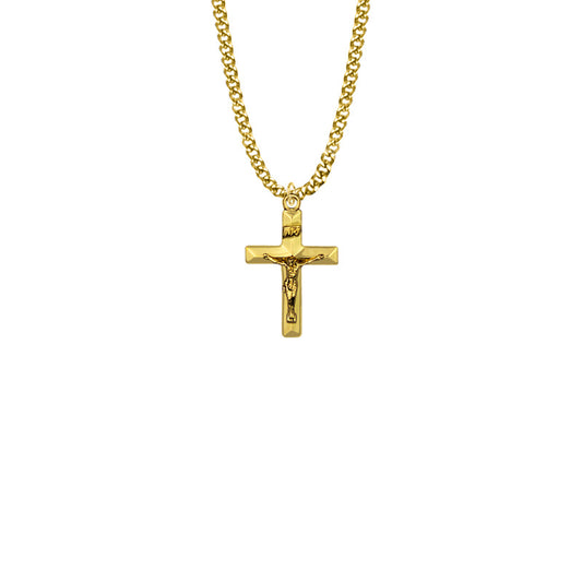Gold Plated Over Sterling Silver Beveled Crucifix Necklace