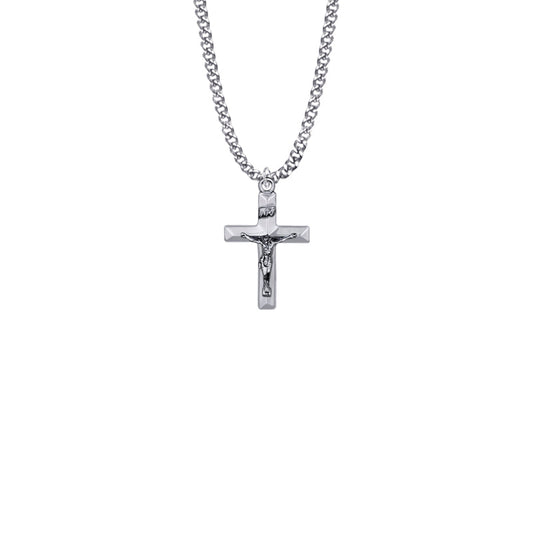 Sterling Silver Beveled Crucifix Necklace