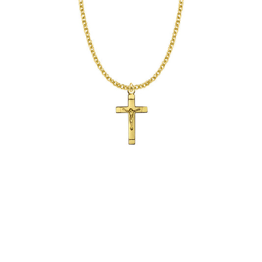 Gold Plated Over Sterling Silver Satin Finish with Polished Ends Crucifix Necklace