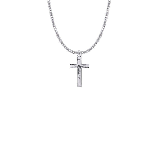 Sterling Silver Satin Finish with Polished Ends Crucifix Necklace
