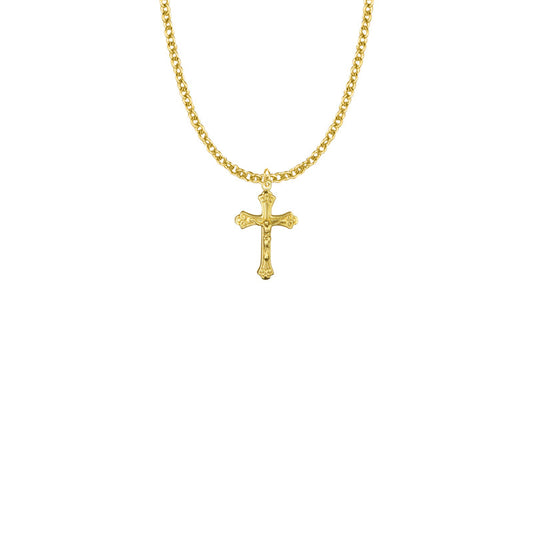 Gold Plated Over Sterling Silver Decorative Scroll Crucifix Necklace