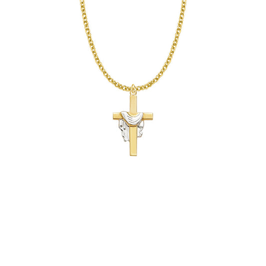 Two-Tone Gold Plated Over Sterling Silver Robe Cross Necklace