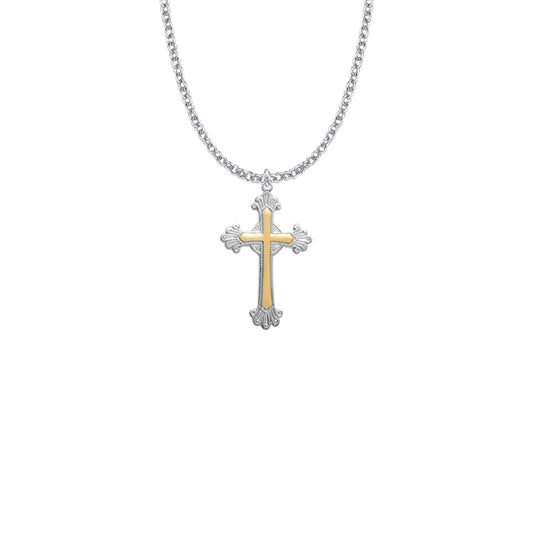 Two-Tone Sterling Silver Budded Ends Cross Necklace