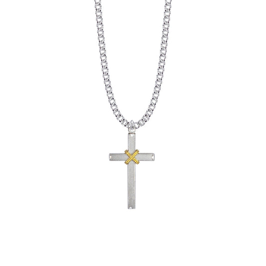 Two-Tone Sterling Silver Rope Cross Necklace