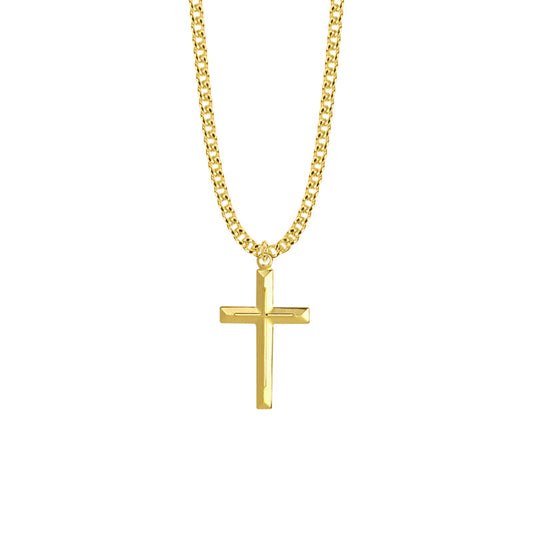 Gold Plated Over Sterling Silver Beveled Inner Cross Necklace