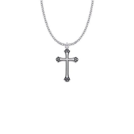 Sterling Silver Antiqued Budded Ends Cross Necklace