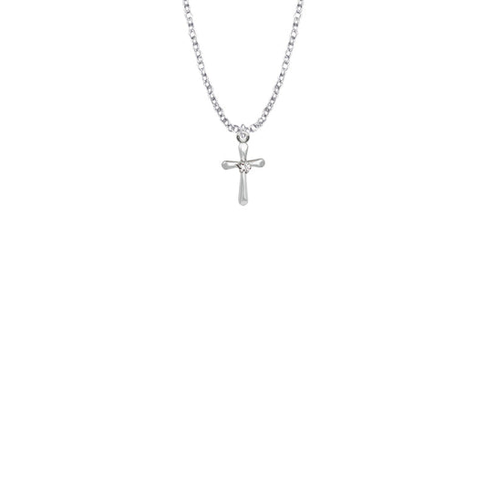 9/16 Inch Sterling Silver Baby Tube Cross with Crystal CZ Stone Center Necklace