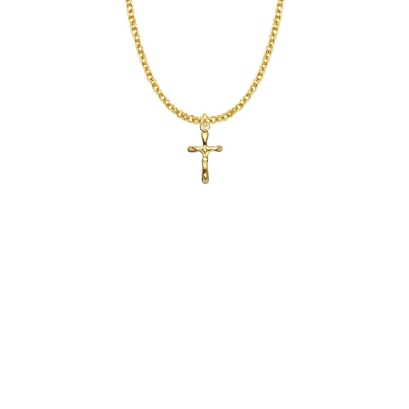 5/8 Inch Gold Plated Over Sterling Silver Small Rounded Ends Crucifix Necklace