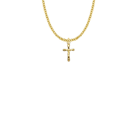 5/8 Inch Gold Plated Over Sterling Silver Small Rounded Ends Crucifix Necklace