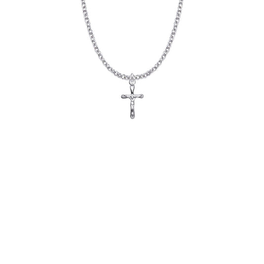 5/8 Inch Sterling Silver Small Rounded Ends Crucifix Necklace