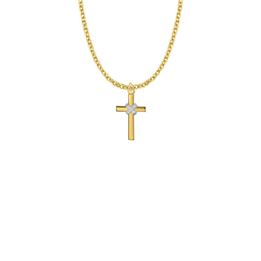 Two-Tone Gold Plated Over Sterling Silver Rope Cross Necklace