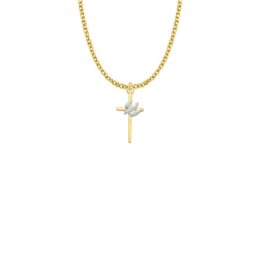Two-Tone Gold Plated Over Sterling Silver Dove on Cross Necklace