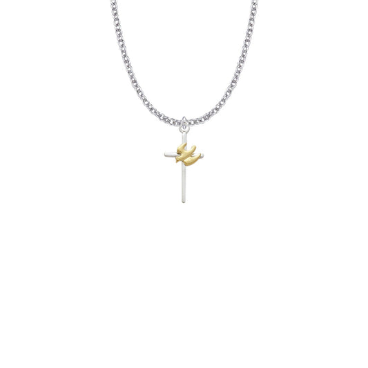 Two-Tone Sterling Silver Dove on Cross Necklace