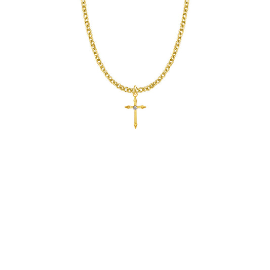 Gold Plated Over Sterling Silver Pointed Ends Cross Necklace with Cubic Zirconia Stone