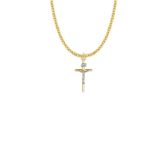 Two-Tone Gold Plated Over Sterling Silver Stick Crucifix Necklace