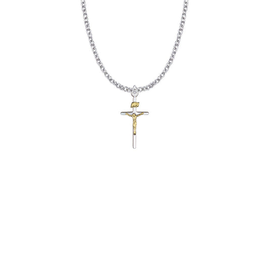 Two-Tone Sterling Silver Stick Crucifix Necklace