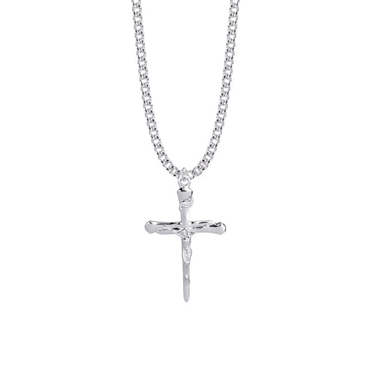 1-3/8 Inch Sterling Silver Nail Crucifix Necklace