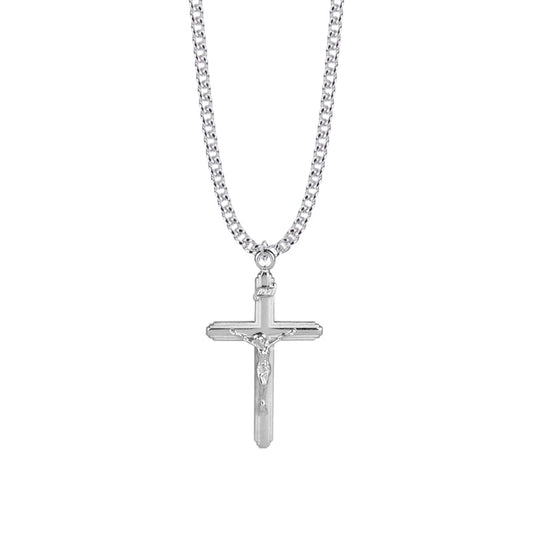 1-1/2 Inch Sterling Silver Multi-Line Crucifix Necklace