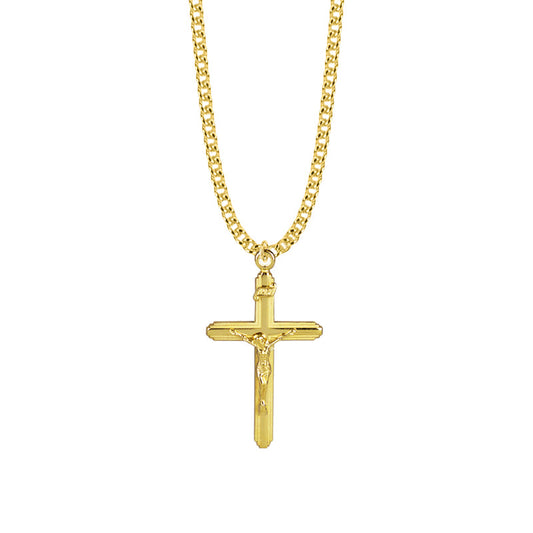 1-1/2 Inch Gold Plated Over Sterling Silver Multi-Line Crucifix Necklace